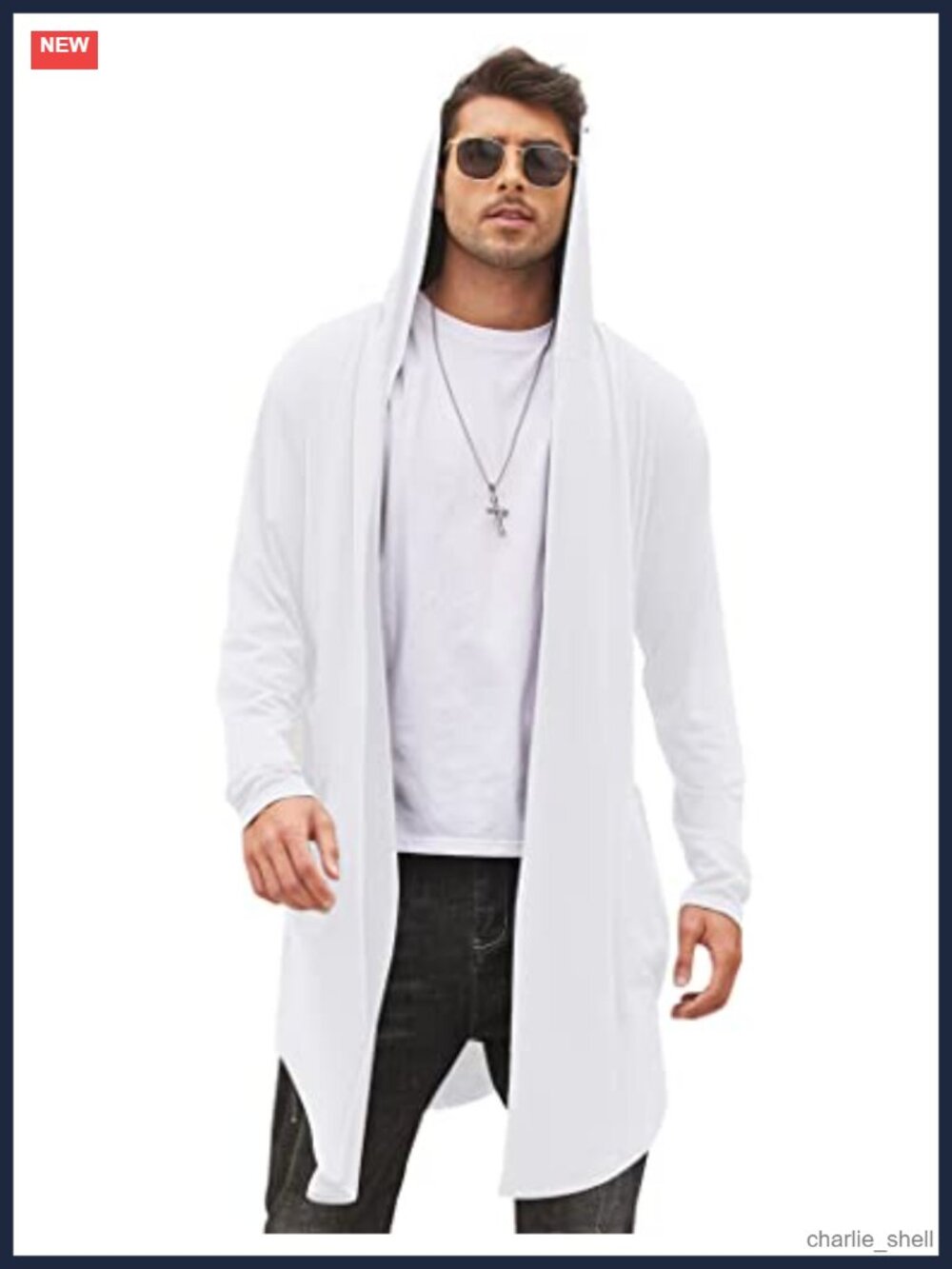 Men's Long Hooded Cardigan Shawl Collar Lightweight Cape Cloak